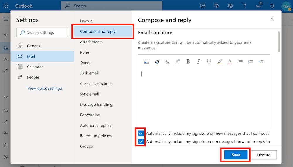Add email signature to Outlook 365 and Outlook web app - step 2 - edit outlook signature