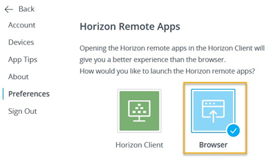 Screenshot of Horizon Client