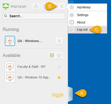 Screenshot of Horizon client