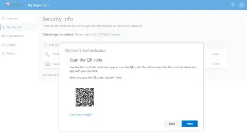 Screenshot of Authenticator app QR code