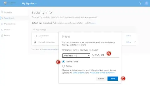 Screenshot of Phone Code