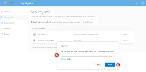 Screenshot of Code Confirmation