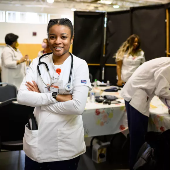 Student at hypertension sunday health fair