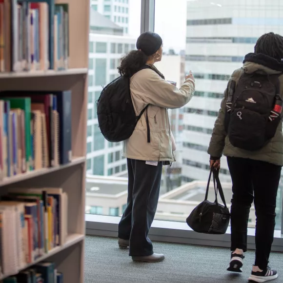 Students in SMU Library in Oakland