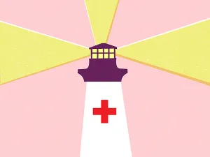 Red cross light house illustration