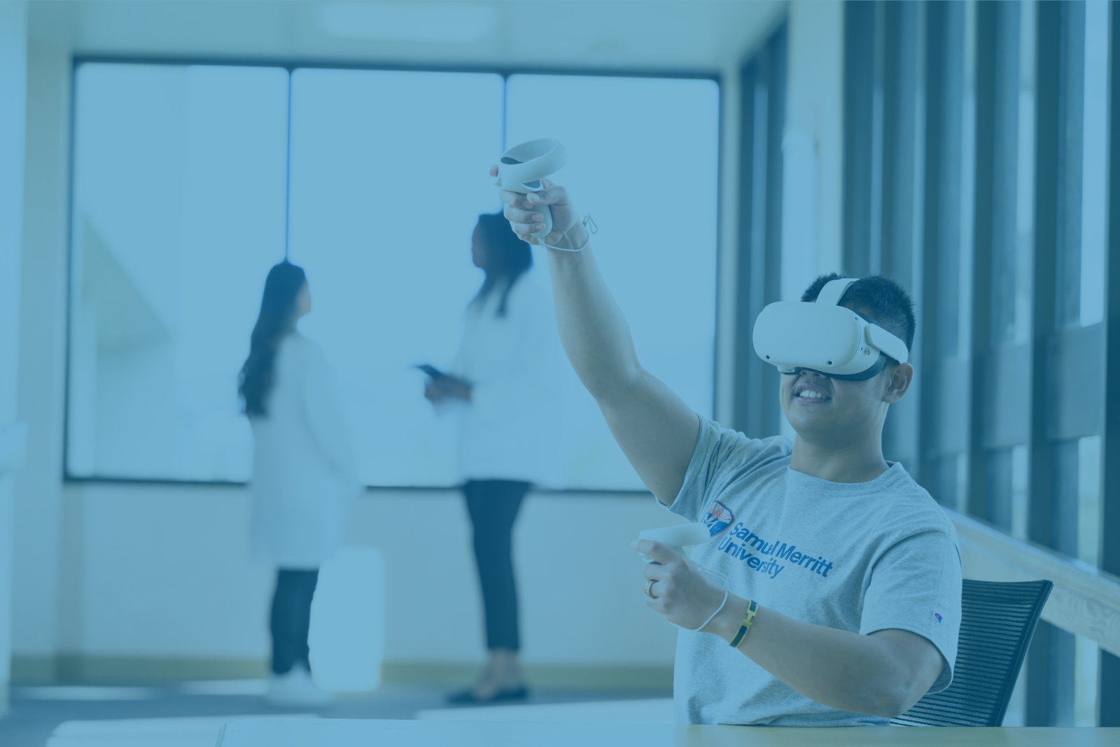 Nursing students with VR set