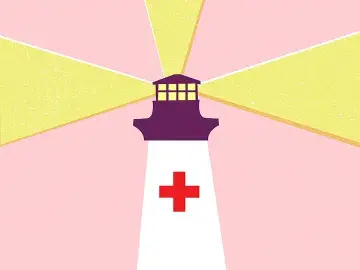 Red cross light house illustration