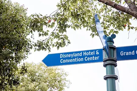 Street sign reading "Disneyland Hotel & Convention Center"